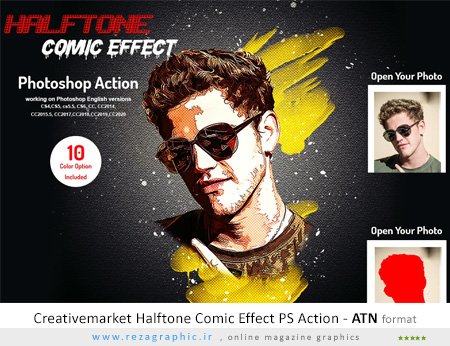 اکشن فتوشاپ افکت طنز ترام - Creativemarket Halftone Comic Effect PS Action